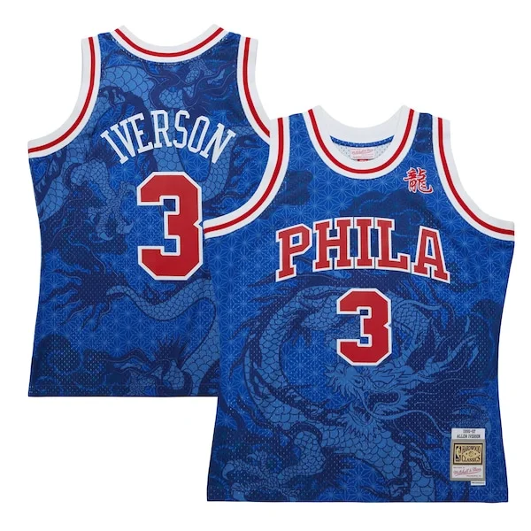 Sofisticato Ottimo Allen Iverson Philadelphia 76ers 1996/97 Hardwood Classics Asian Heritage 6.0 Swingman Throwback Player Jersey Royal per gli appassionati