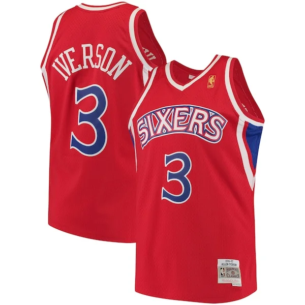 Comodo Allen Iverson Philadelphia 76ers 1996/97 Hardwood Classics Swingman Jersey Red/White per gli appassionati