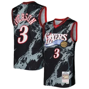 Sofisticato Classico Allen Iverson Philadelphia 76ers 2000/01 Hardwood Classics Marble Swingman Jersey Black per gli appassionati