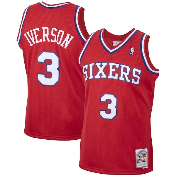 Duraturo Versatile Allen Iverson Philadelphia 76ers 2001/02 Hardwood Classics Swingman Jersey Red/White per gli appassionati
