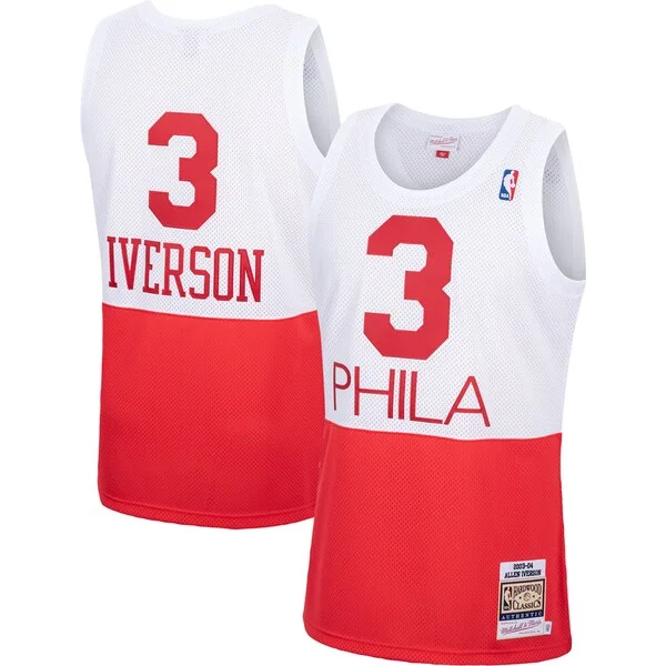 Elegante Allen Iverson Philadelphia 76ers 2003/04 Hardwood Classics Authentic Jersey White/Black/Red per gli appassionati