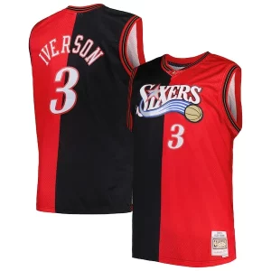 Meraviglioso Prestigioso Carino Allen Iverson Philadelphia 76ers Big & Tall Hardwood Classics 2000/01 Split Swingman Jersey Black/Red per gli appassionati
