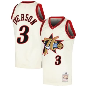 Trendy Allen Iverson Philadelphia 76ers Chainstitch Swingman Jersey Cream per gli appassionati
