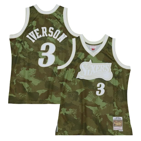 Incantevole Trendy Lussuoso Allen Iverson Philadelphia 76ers Hardwood Classics 1997/98 Ghost Green Swingman Jersey Camo per gli appassionati