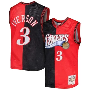 Lussuoso Gorgeous Allen Iverson Philadelphia 76ers Hardwood Classics 2000/01 Split Swingman Jersey Black/Red per gli appassionati