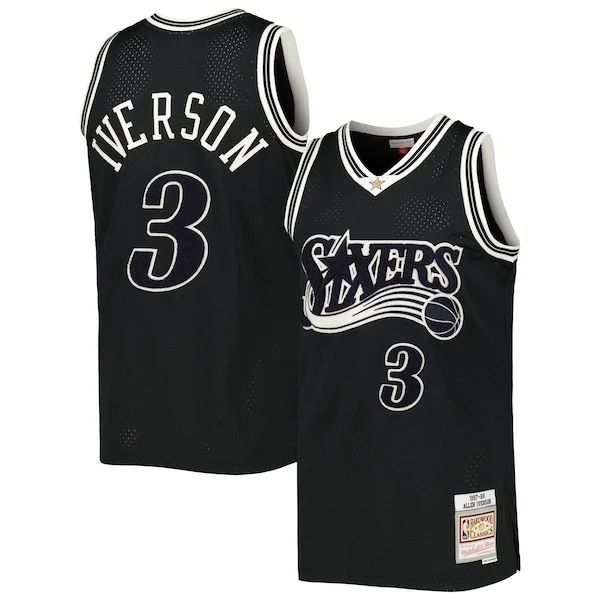 Robusto Pratico Allen Iverson Philadelphia 76ers Hardwood Classics Off Court Swingman Jersey Black per gli appassionati