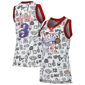 Delizioso Comodo Allen Iverson Philadelphia 76ers Women's 2000 Doodle Swingman Jersey White per gli appassionati