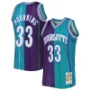 Splendido Alonzo Mourning Charlotte Hornets Hardwood Classics 1992/93 Split Swingman Jersey Teal/Purple per gli appassionati