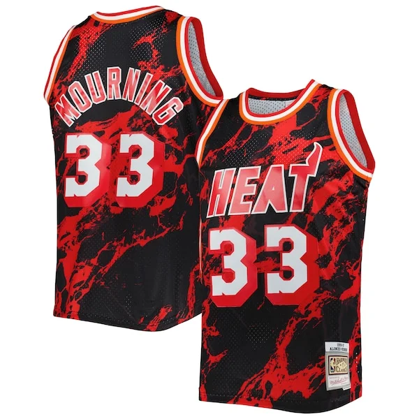 Comodo Bellissimo Alonzo Mourning Miami Heat 1996/97 Hardwood Classics Marble Swingman Jersey Black per gli appassionati