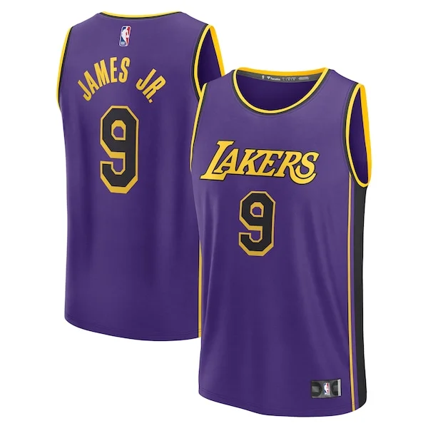 Resistente Lussuoso Bronny James Los Angeles Lakers Fast Break Replica Player Jersey Statement Edition Purple per gli appassionati