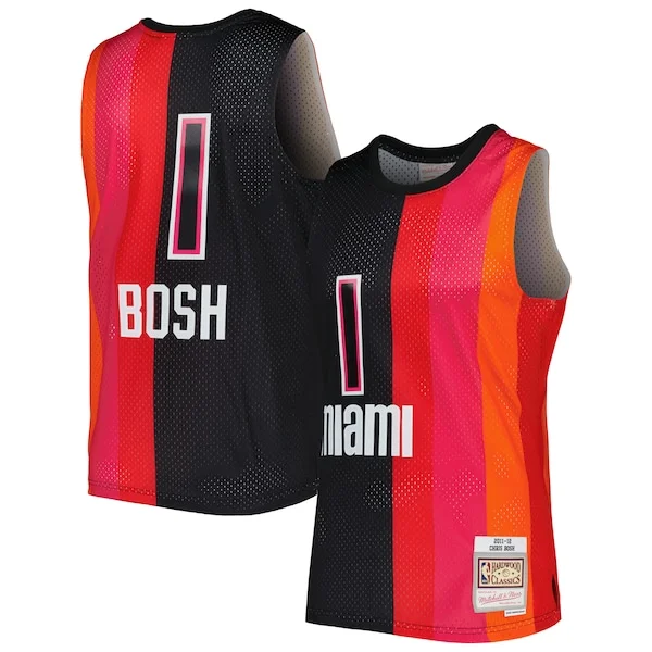 Splendido Elegante Chris Bosh Miami Heat Hardwood Classics 2011/12 Split Swingman Jersey Black/Red per gli appassionati