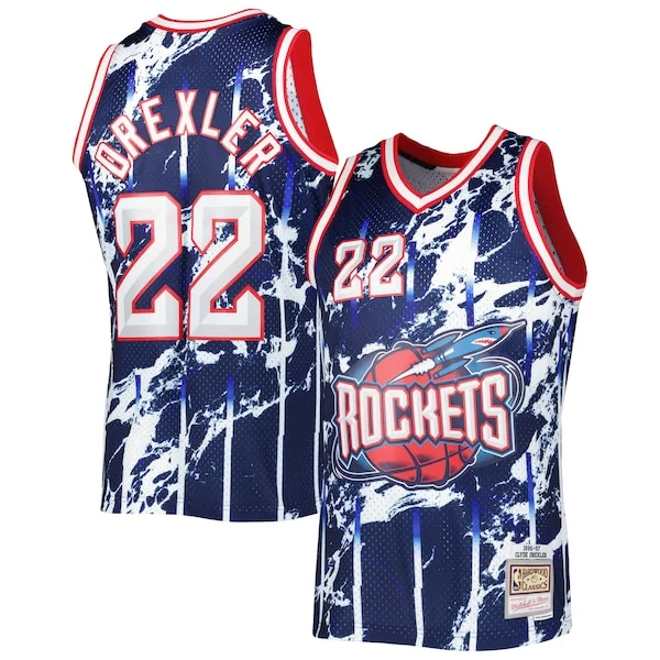 Classico Robusto Comodo Clyde Drexler Houston Rockets 1996/97 Hardwood Classics Marble Swingman Jersey Navy per gli appassionati