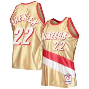 Resistente Gorgeous Bellissimo Clyde Drexler Portland Trail Blazers 75th Anniversary 1991/92 Hardwood Classics Swingman Jersey Gold per gli appassionati