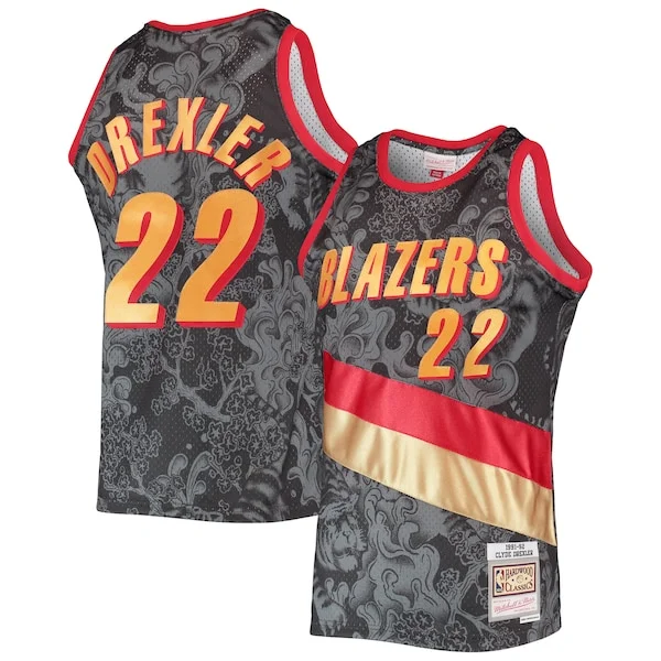Classico Accattivante Clyde Drexler Portland Trail Blazers Hardwood Classics 1991/92 Lunar New Year Swingman Jersey Black per gli appassionati
