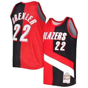 Meraviglioso Clyde Drexler Portland Trail Blazers Hardwood Classics 1991/92 Split Swingman Jersey Red/Black per gli appassionati
