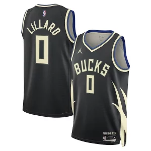 Splendido Incantevole Attraente Damian Lillard Milwaukee Bucks Jordan Brand Unisex Swingman Player Jersey Statement Edition Black per gli appassionati
