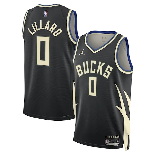 Splendido Incantevole Attraente Damian Lillard Milwaukee Bucks Jordan Brand Unisex Swingman Player Jersey Statement Edition Black per gli appassionati