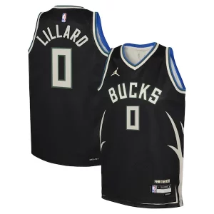 Comodo Stupendo Lussuoso Damian Lillard Milwaukee Bucks Jordan Brand Youth Swingman Jersey Statement Edition Black per gli appassionati