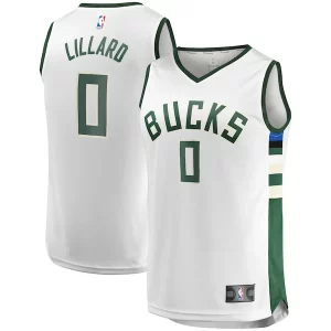 Attraente Damian Lillard Milwaukee Bucks Youth Fast Break Player Jersey Association Edition White per gli appassionati