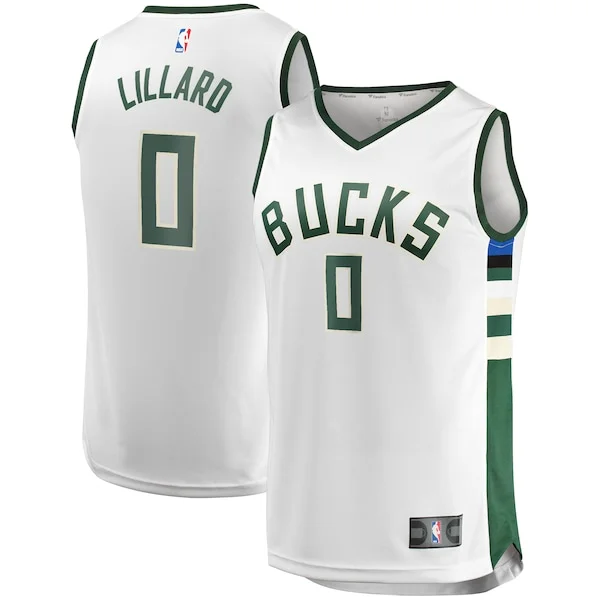 Attraente Damian Lillard Milwaukee Bucks Youth Fast Break Player Jersey Association Edition White per gli appassionati
