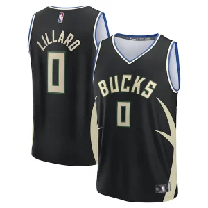 Cool Damian Lillard Milwaukee Bucks Youth Fast Break Replica Player Jersey Statement Edition Black per gli appassionati