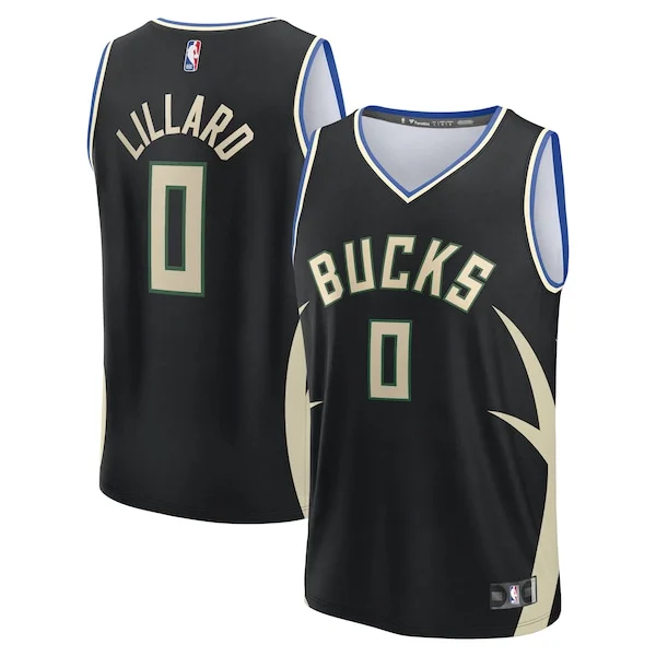 Cool Damian Lillard Milwaukee Bucks Youth Fast Break Replica Player Jersey Statement Edition Black per gli appassionati