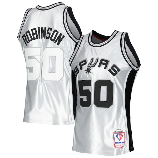 Magnifico Cool Robusto David Robinson San Antonio Spurs 1998/99 Hardwood Classics 75th Anniversary Swingman Jersey Platinum per gli appassionati