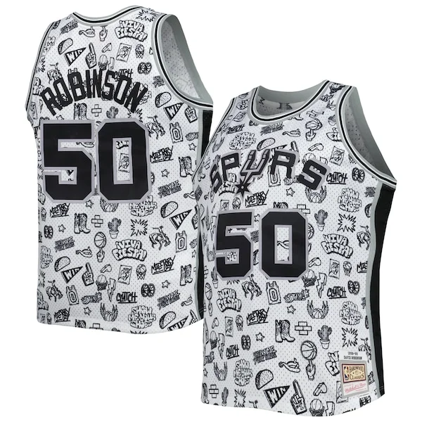 Stupendo Prestigioso David Robinson San Antonio Spurs 1998/99 Hardwood Classics Doodle Swingman Player Jersey White per gli appassionati