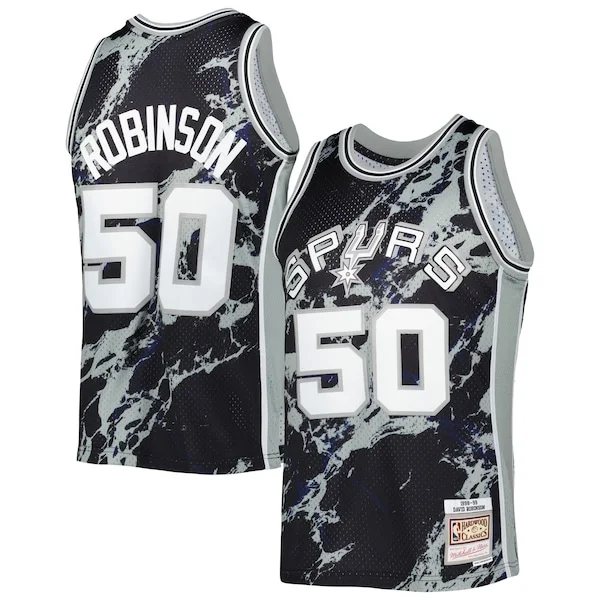 Accattivante Sofisticato David Robinson San Antonio Spurs 1998/99 Hardwood Classics Marble Swingman Jersey Black per gli appassionati