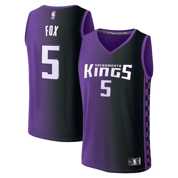 Robusto De'Aaron Fox Sacramento Kings Fast Break Replica Player Jersey Statement Edition Purple per gli appassionati