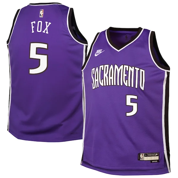 Lussuoso Versatile De'Aaron Fox Sacramento Kings Nike Youth 2024/25 Swingman Jersey Purple Classic Edition per gli appassionati