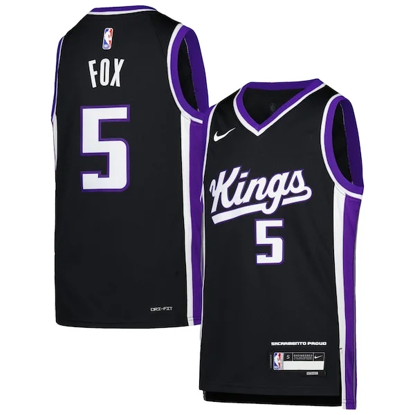 Eccezionale Elegante Delizioso De'Aaron Fox Sacramento Kings Nike Youth Swingman Jersey Icon Edition Purple per gli appassionati