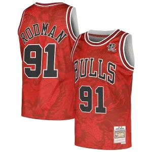 Robusto Carino Dennis Rodman Chicago Bulls 1997/98 Hardwood Classics Asian Heritage 6.0 Swingman Throwback Player Jersey Red per gli appassionati