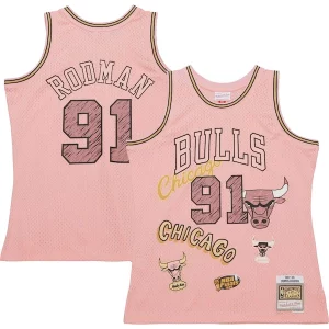 Sofisticato Dennis Rodman Chicago Bulls 1997/98 Swingman Sidewalk Sketch Jersey Pink per gli appassionati