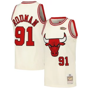 Pratico Robusto Splendido Dennis Rodman Chicago Bulls Chainstitch Swingman Jersey Cream per gli appassionati