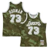 Accattivante Moderno Dennis Rodman Los Angeles Lakers Hardwood Classics 1998/99 Ghost Green Swingman Jersey Camo per gli appassionati
