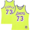 Elegante Dennis Rodman Los Angeles Lakers Hardwood Classics 1998/99 Tropical Swingman Jersey Neon Yellow per gli appassionati