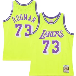Elegante Dennis Rodman Los Angeles Lakers Hardwood Classics 1998/99 Tropical Swingman Jersey Neon Yellow per gli appassionati