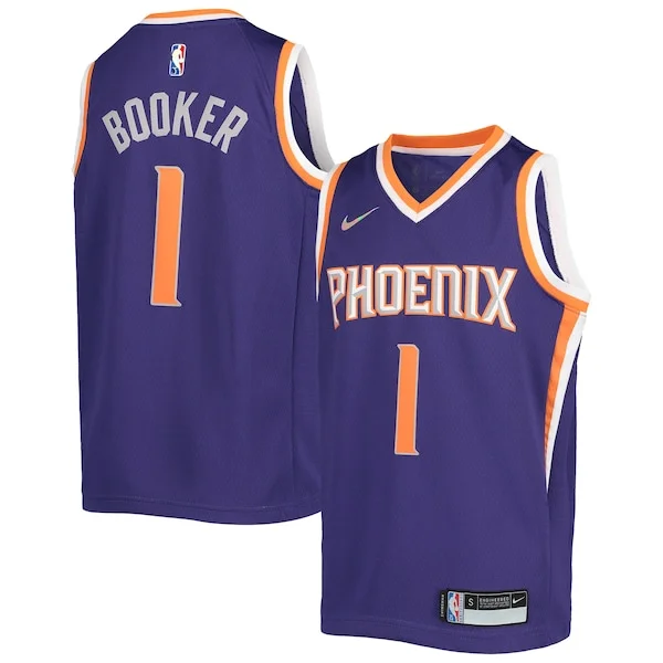 Robusto Resistente Devin Booker Phoenix Suns Nike Youth 2021/22 Diamond Swingman Jersey Icon Edition Purple per gli appassionati