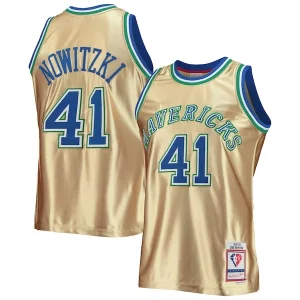 Fantastico Attraente Delizioso Dirk Nowitzki Dallas Mavericks 75th Anniversary 1998/99 Hardwood Classics Swingman Jersey Gold per gli appassionati