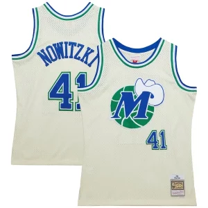 Comodo Dirk Nowitzki Dallas Mavericks Chainstitch Swingman Jersey Cream per gli appassionati