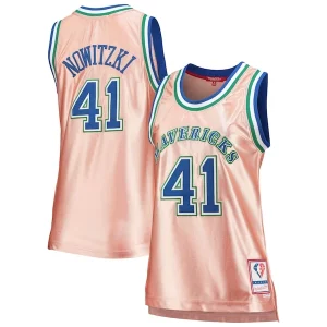 Bellissimo Sofisticato Dirk Nowitzki Dallas Mavericks Women's 75th Anniversary Rose Gold 1998 Swingman Jersey Pink per gli appassionati