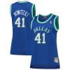Splendido Dirk Nowitzki Dallas Mavericks Women's Hardwood Classics Swingman Jersey Blue per gli appassionati