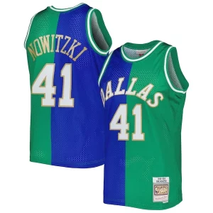 Comodo Dirk Nowitzki Dirk Nowitzki Hardwood Classics 1998/2019 Split Swingman Jersey Blue/Green per gli appassionati