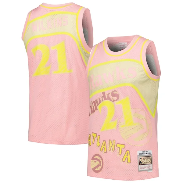 Stupendo Accattivante Cool Dominique Wilkins Atlanta Hawks 1986/87 Swingman Sidewalk Sketch Jersey Pink per gli appassionati