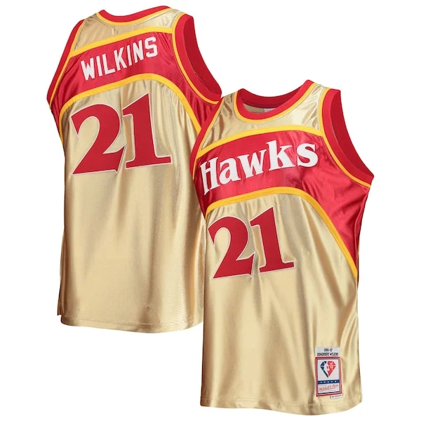 Classico Dominique Wilkins Atlanta Hawks 75th Anniversary 1986/87 Hardwood Classics Swingman Jersey Gold per gli appassionati