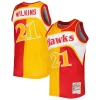 Pratico Moderno Delizioso Dominique Wilkins Atlanta Hawks Hardwood Classics 1986/87 Split Swingman Jersey Yellow/Red per gli appassionati