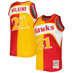 Pratico Moderno Delizioso Dominique Wilkins Atlanta Hawks Hardwood Classics 1986/87 Split Swingman Jersey Yellow/Red per gli appassionati