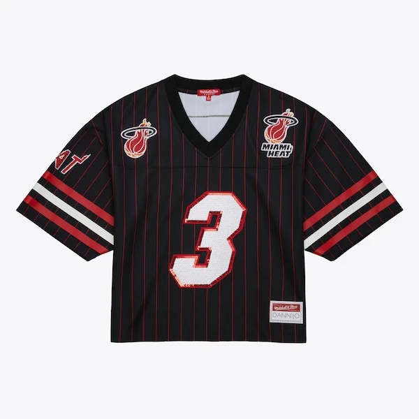 Delizioso Fantastico Dwyane Wade Miami Heat x DANNIJO Women's Cropped Football Fashion Jersey Black per gli appassionati