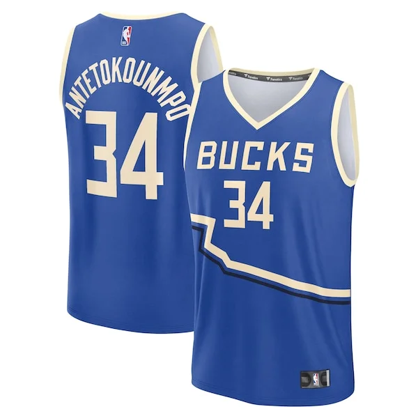Accattivante Giannis Antetokounmpo Milwaukee Bucks Youth 2024/25 Fast Break Player Jersey City Edition Royal per gli appassionati